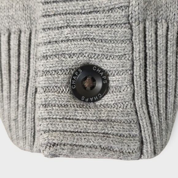 Chaps Mens Shawl Collar Cardigan Gray Sz Lg Grandpa 90s Fisherman Mister Rogers - Picture 4 of 12